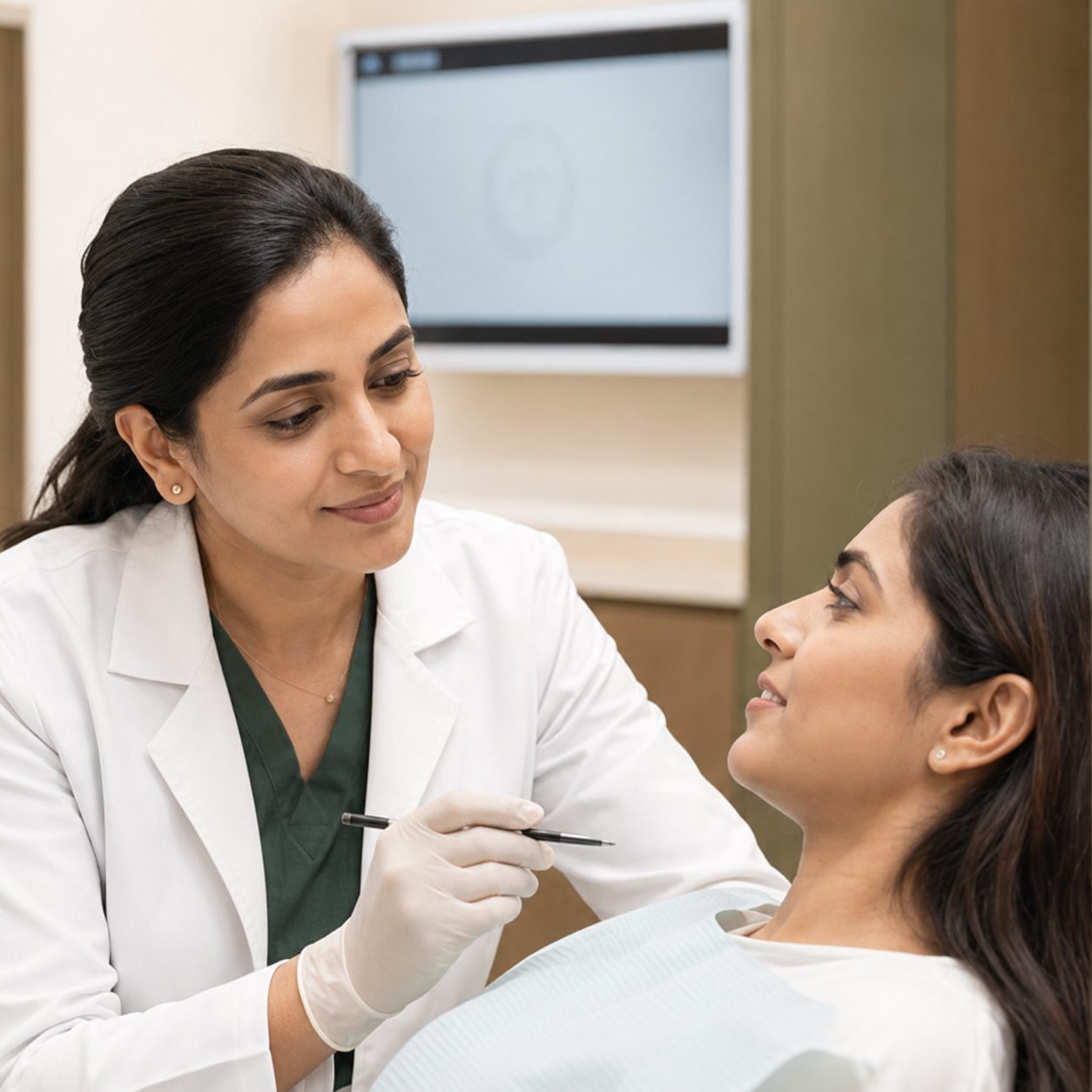 Patient receiving a dental consultation